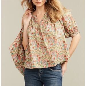 Roller Rabbit Womens Agnese Floral Alianne Top Sz Medium/ Small V-Neck Colorful